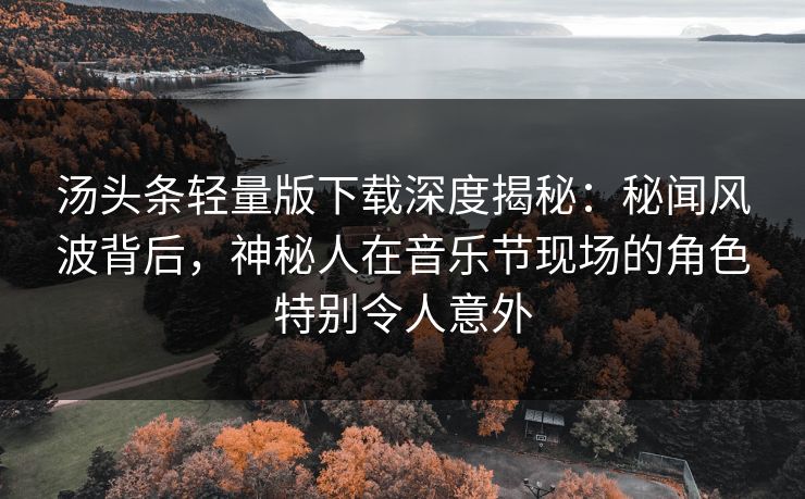 汤头条轻量版下载深度揭秘:秘闻风波背后,神秘人在音乐节现场的角色特别令人意外 汤头条轻量版下载深度揭秘:秘闻风波背后,神秘人在音乐节现场的角色特别令人意外